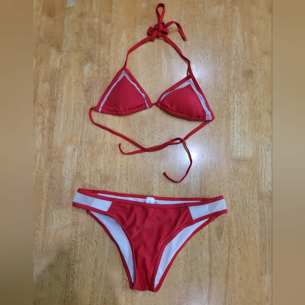 NWOT Sunny Co red with mesh bikini set